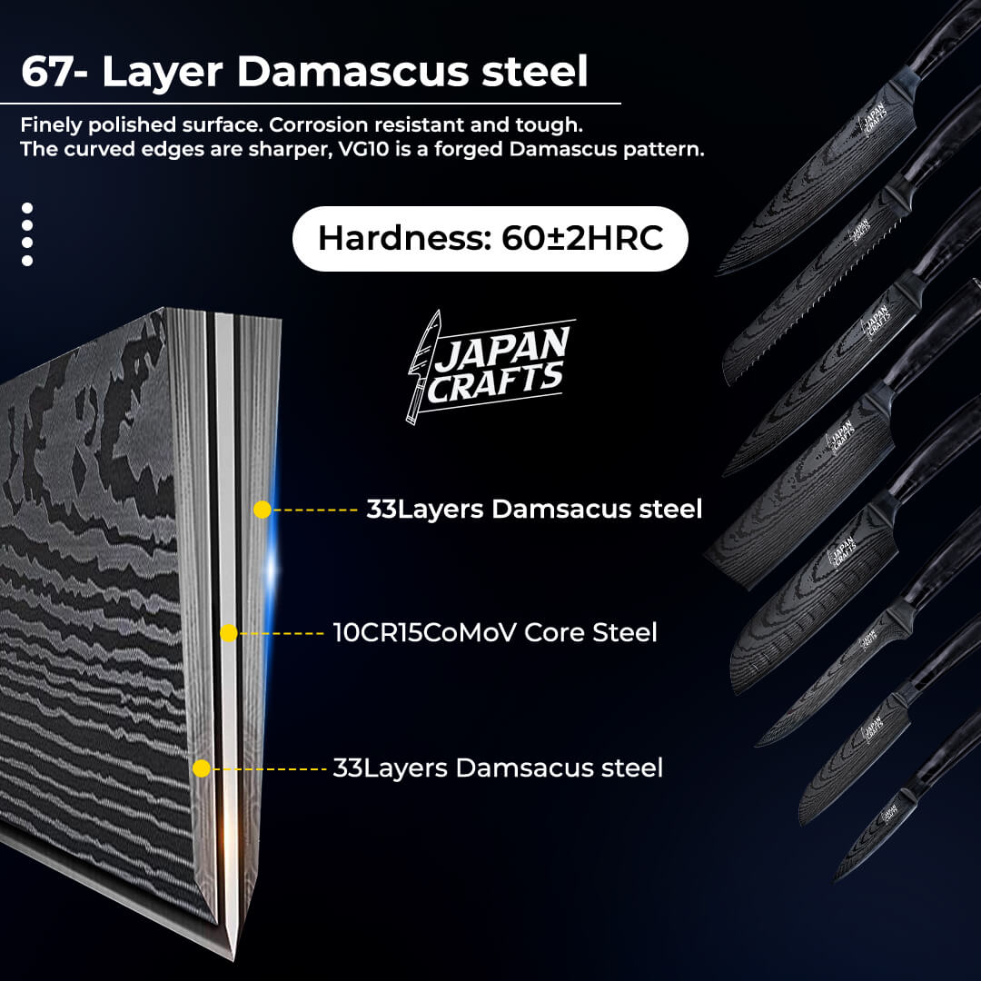 Japanese Chef Knife Set - Black Epoxy + Designer Magnetic Knifeblock