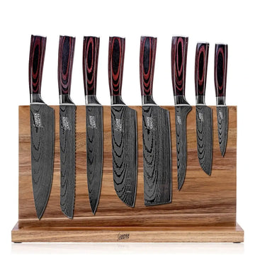 Japanese Chef Knife Set - Brown Wood + Classic Magnetic Knifeblock